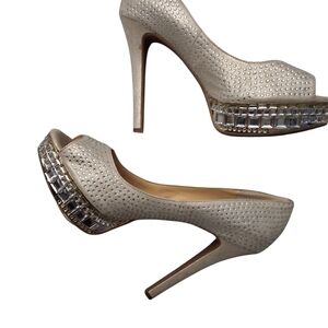 Gianni Bini Cream Rhinestone Platform Heels